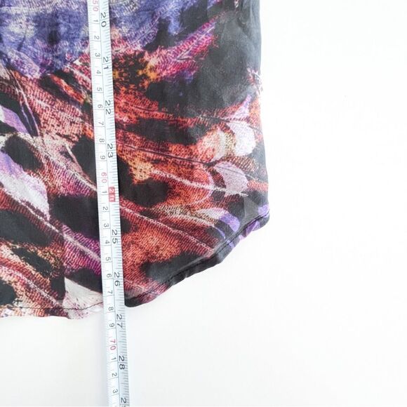 Lavender Brown 100% Silk Spaghetti Strap Racer Back Tank Top Black Abstract M - Picture 7 of 7